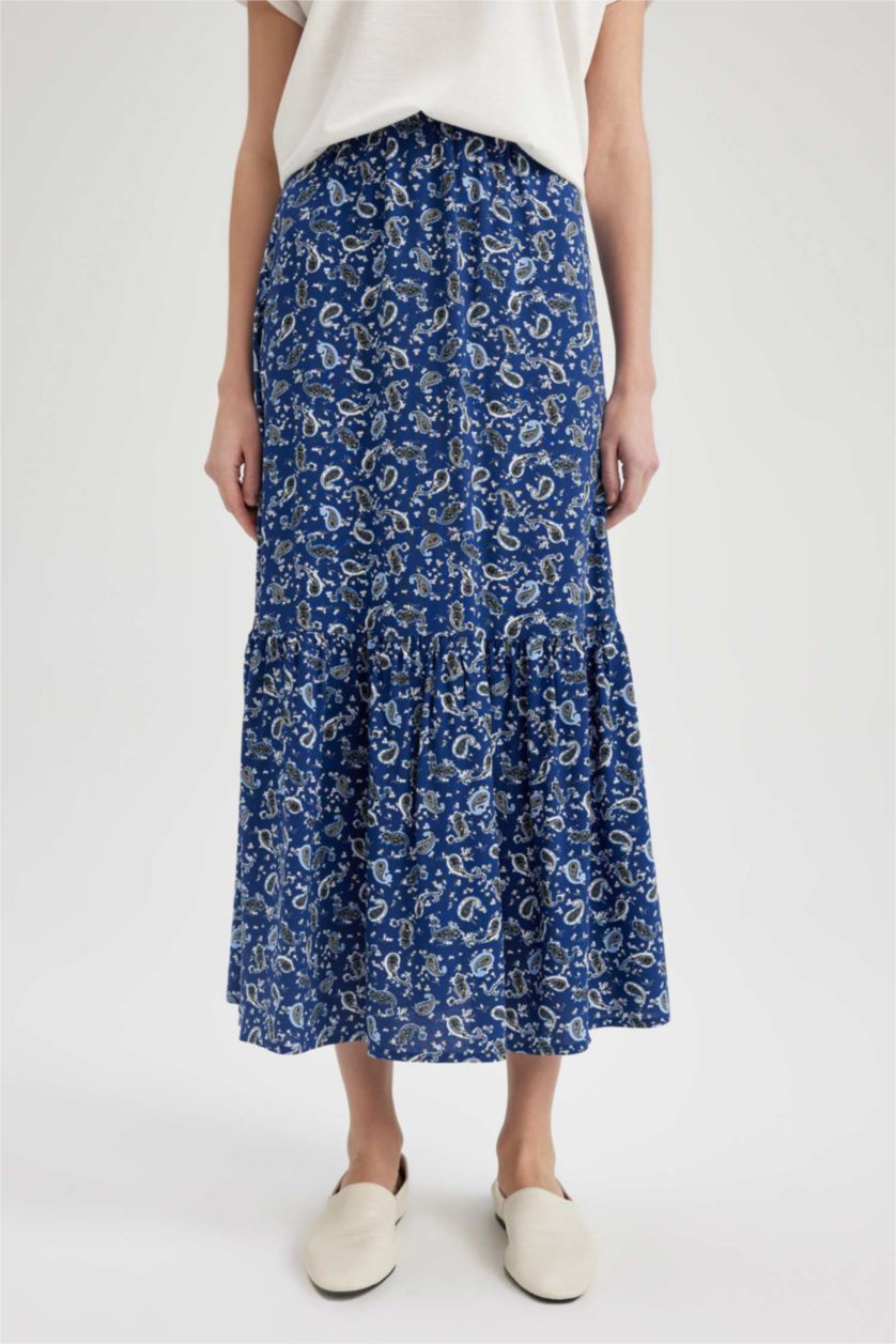 FEMME Lacivert Jupe mi-longue étagée à motif floral