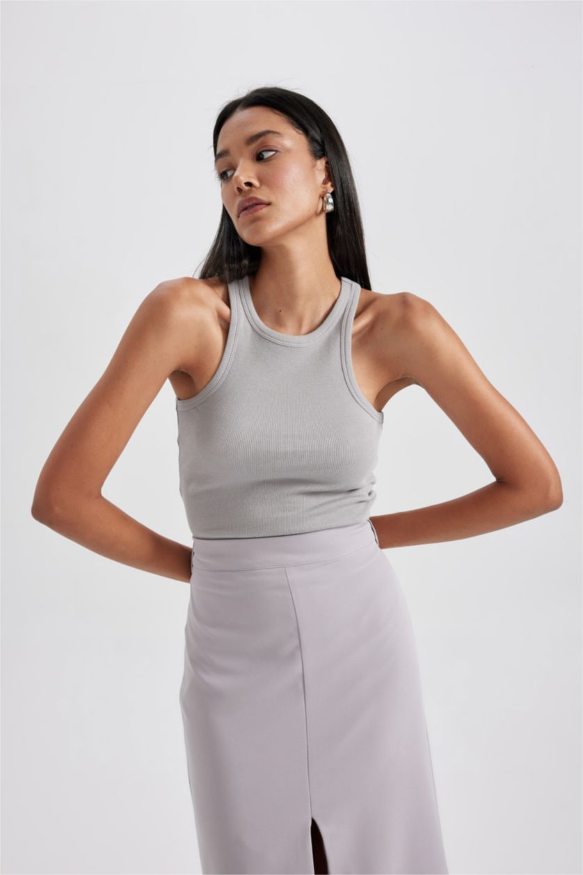 WOMAN Grey تانك توب مضلع سليم فيت