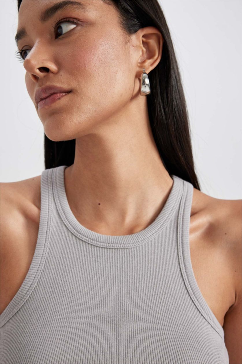 WOMAN Grey تانك توب مضلع سليم فيت
