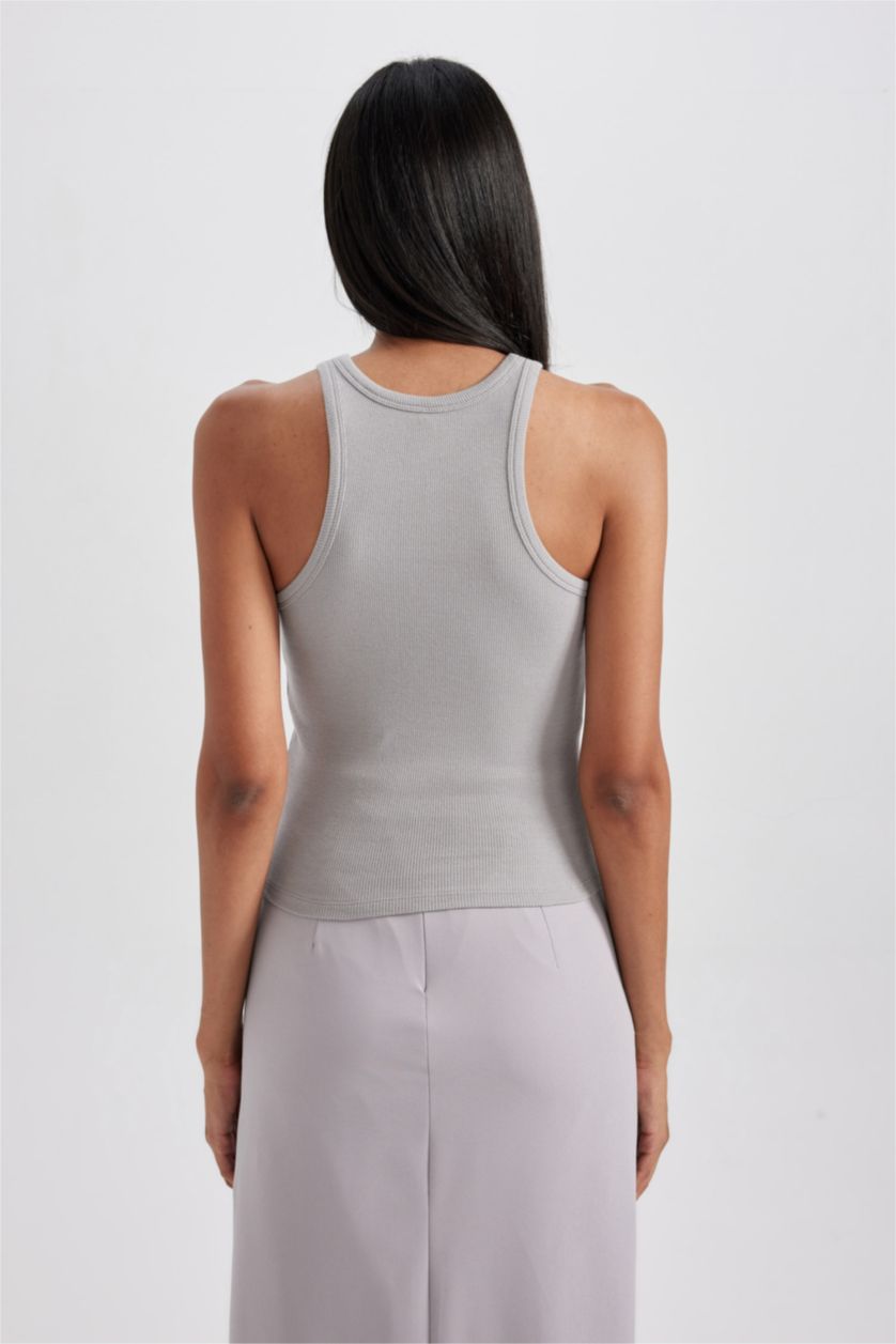 WOMAN Grey تانك توب مضلع سليم فيت