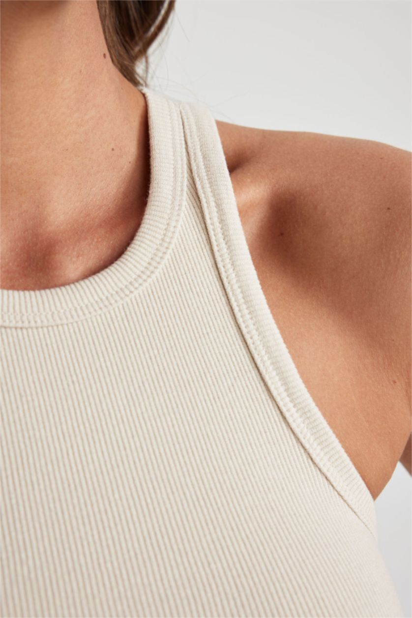 FEMME Beige Débardeur Caraco Côtelé Coupe Slim À Col Licou