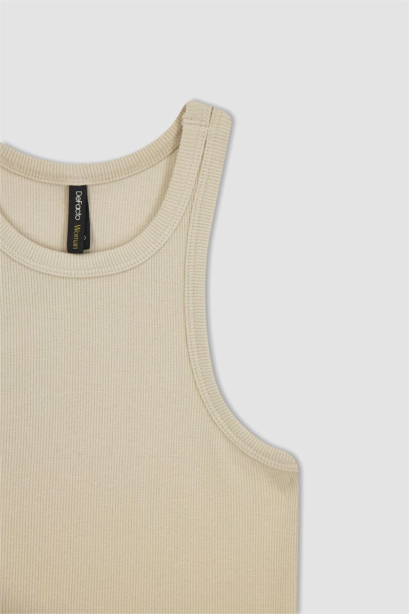 FEMME Beige Débardeur Caraco Côtelé Coupe Slim À Col Licou