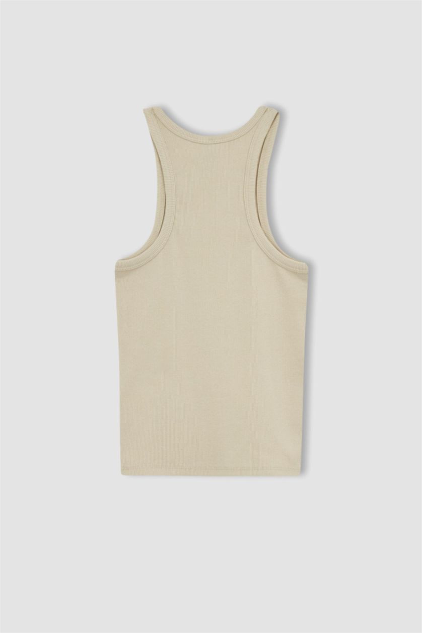 FEMME Beige Débardeur Caraco Côtelé Coupe Slim À Col Licou