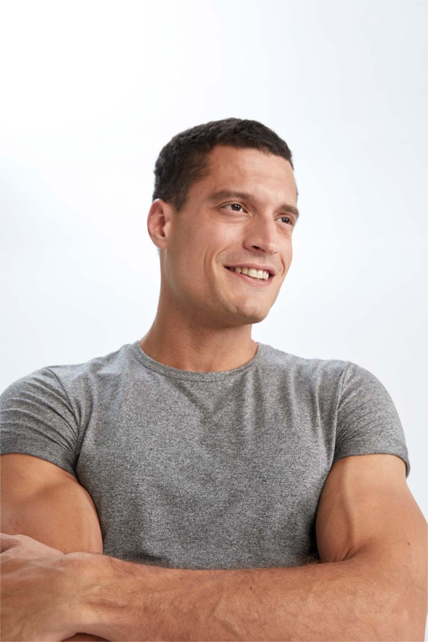 MAN Dark Grey Melange Muscle Fit Short Sleeve T-Shirt