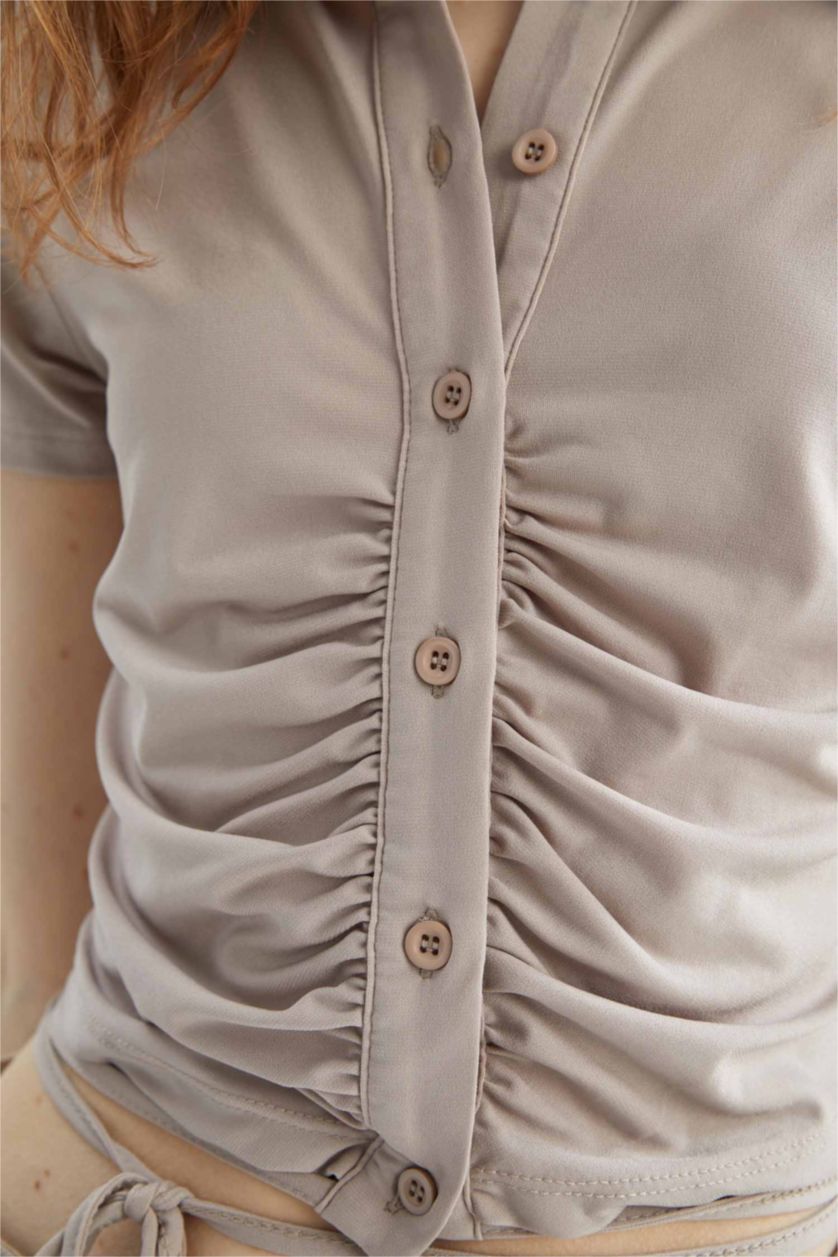 FEMME Beige Chemise à manches courtes à taille nouée