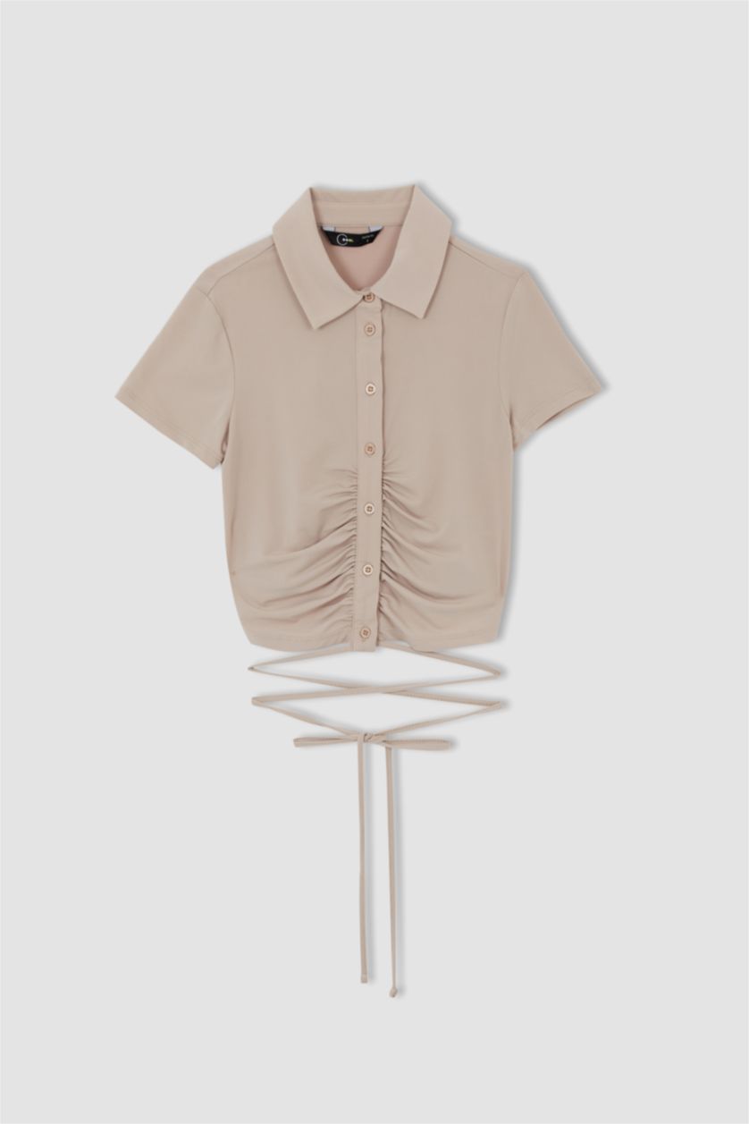 FEMME Beige Chemise à manches courtes à taille nouée