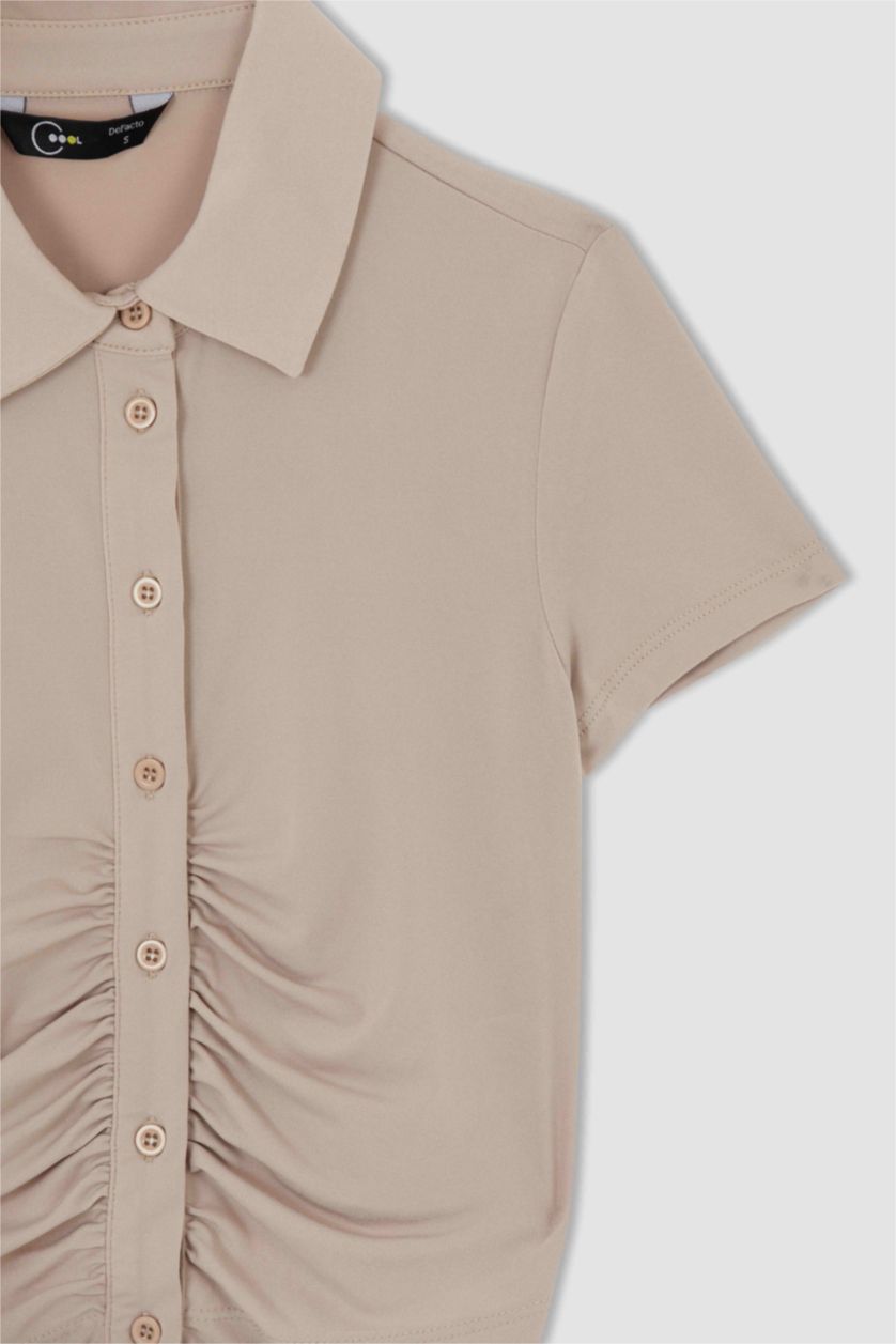 FEMME Beige Chemise à manches courtes à taille nouée