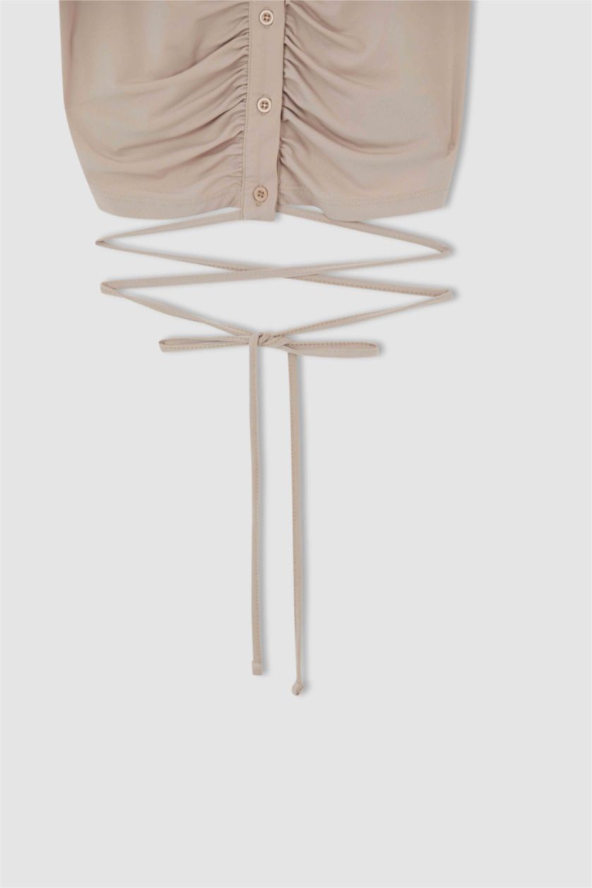 FEMME Beige Chemise à manches courtes à taille nouée