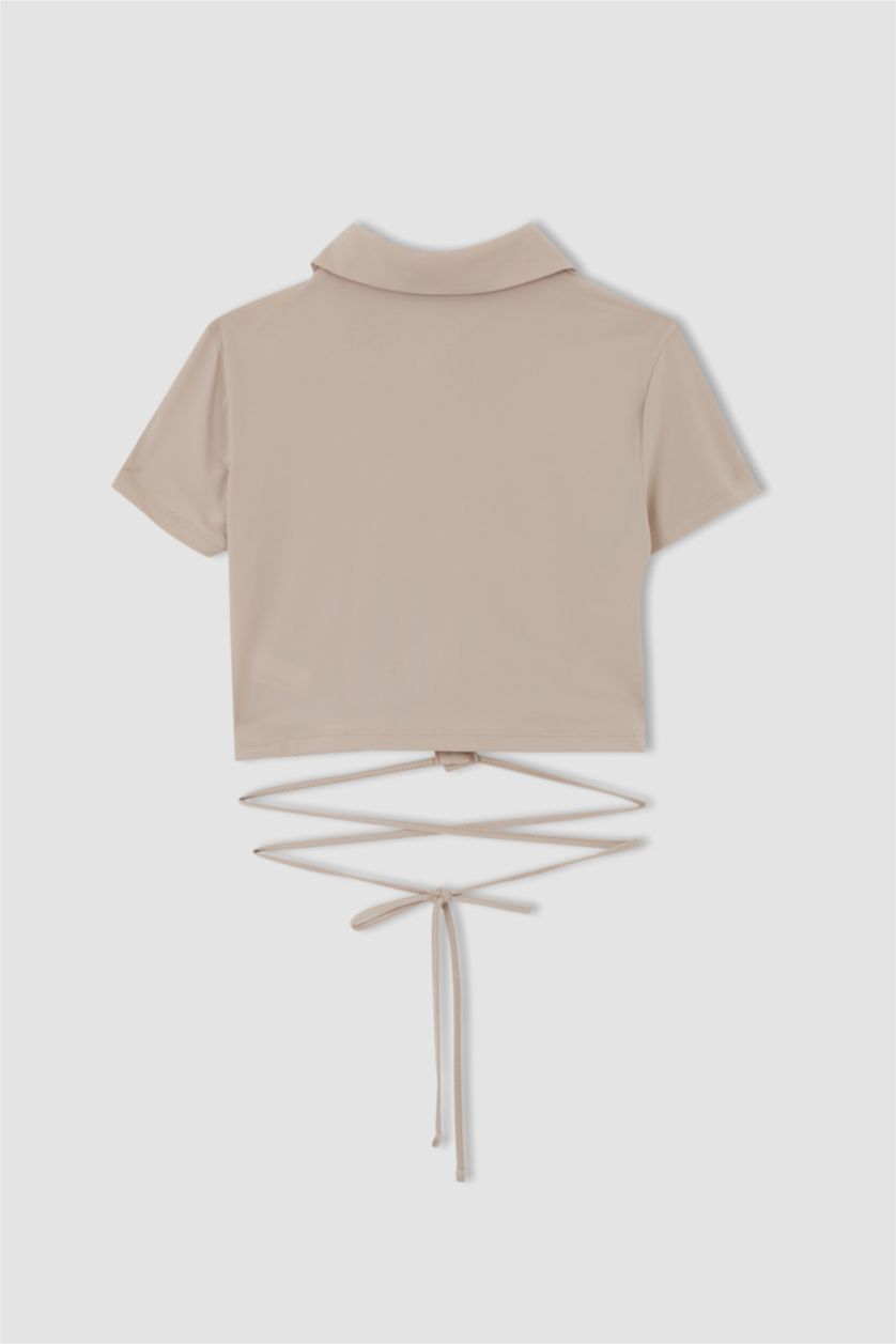 FEMME Beige Chemise à manches courtes à taille nouée