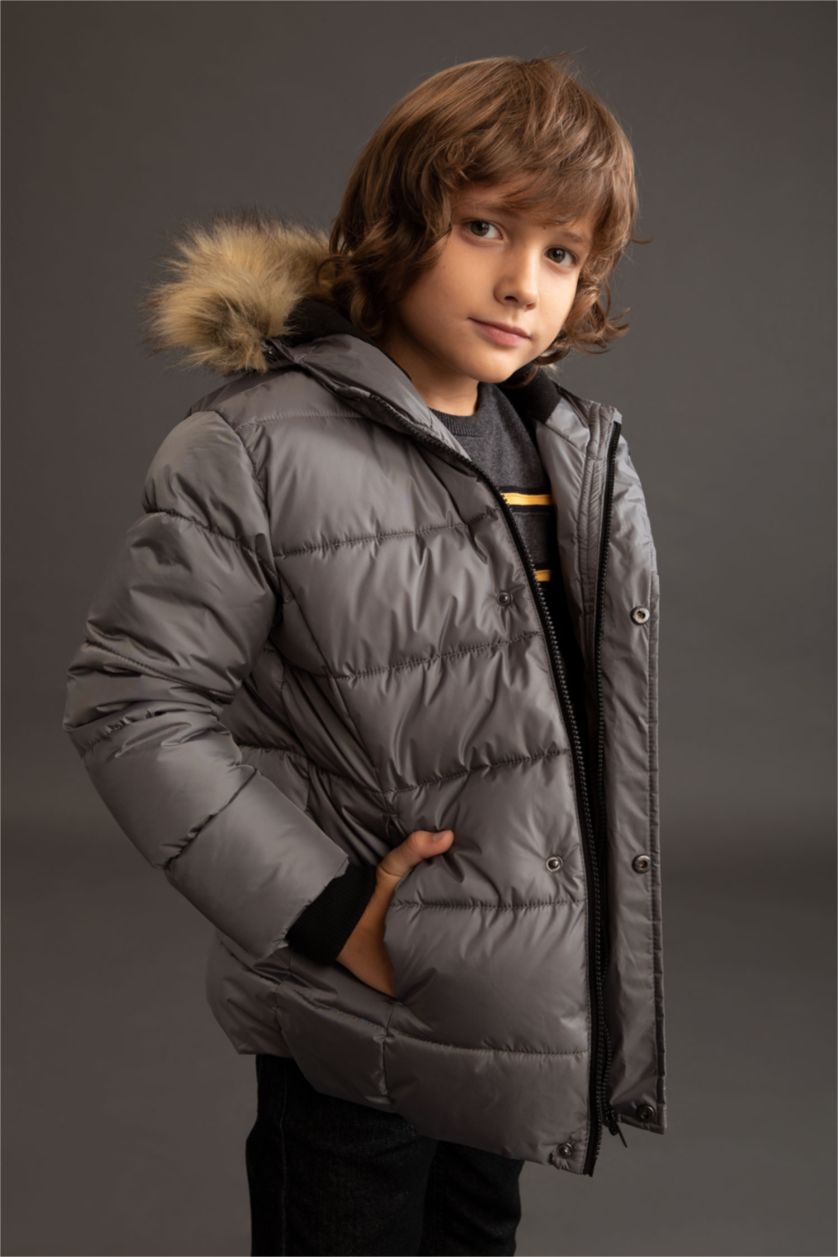 BOYS & TEENS Grey Boy Water Repellent  Fleece Lining Puffer Jacket