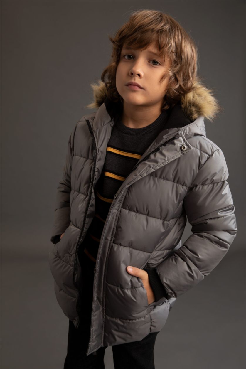 BOYS & TEENS Grey Boy Water Repellent  Fleece Lining Puffer Jacket