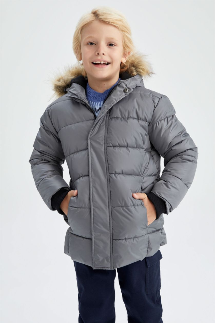 BOYS & TEENS Grey Boy Water Repellent  Fleece Lining Puffer Jacket