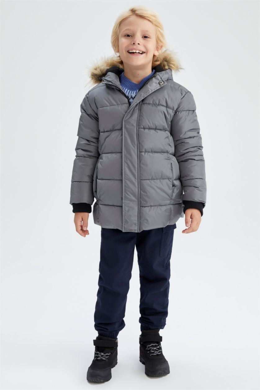 BOYS & TEENS Grey Boy Water Repellent  Fleece Lining Puffer Jacket