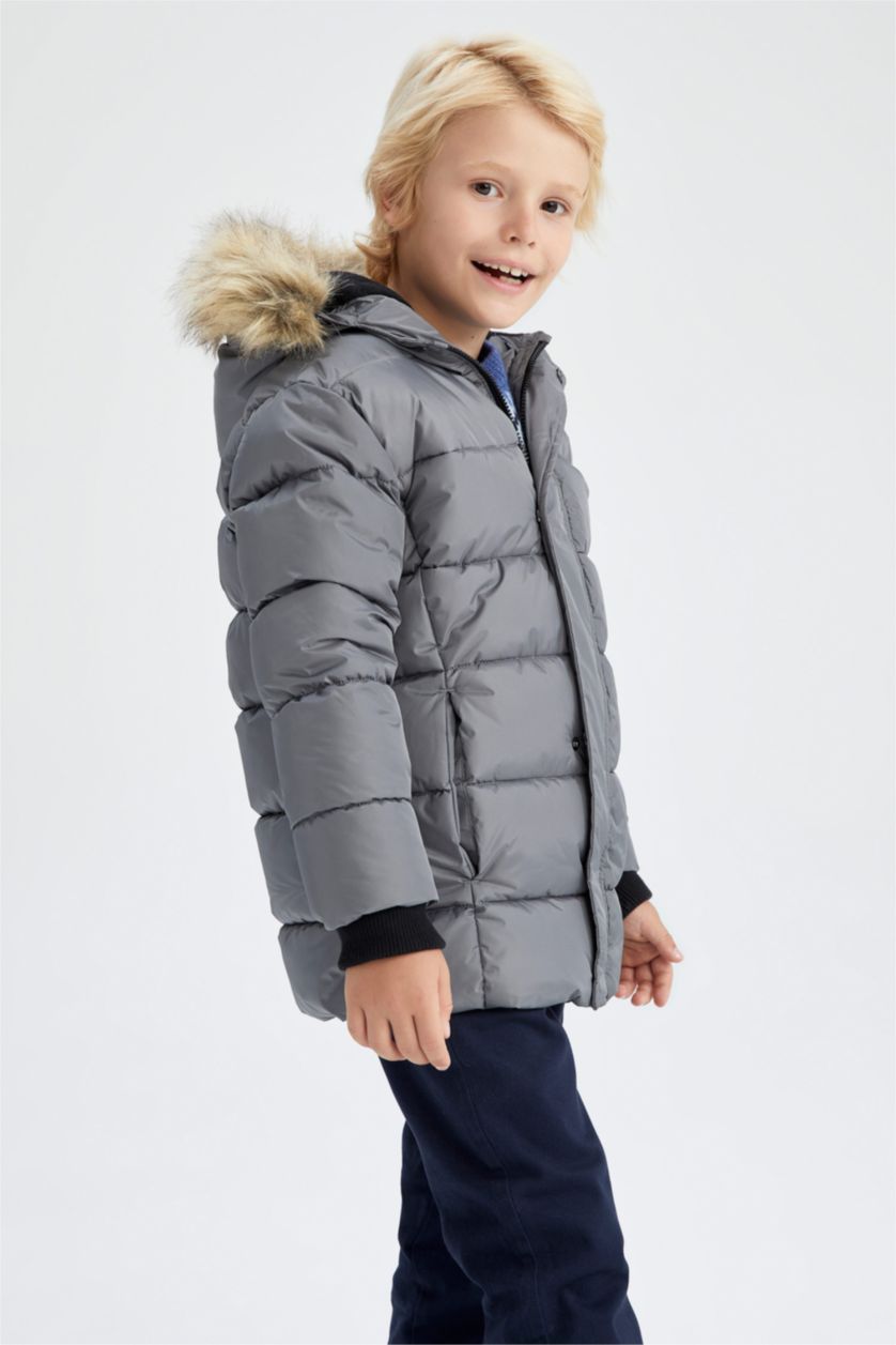 BOYS & TEENS Grey Boy Water Repellent  Fleece Lining Puffer Jacket