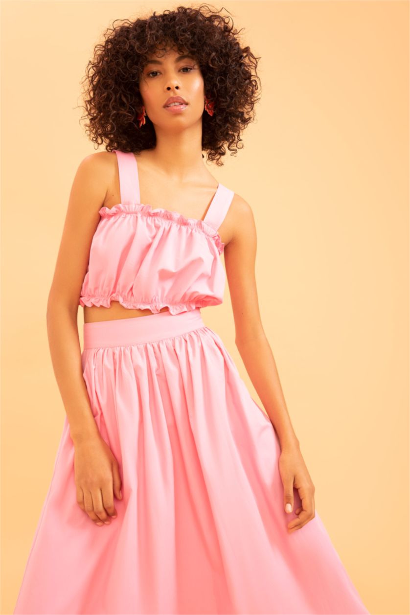 WOMAN Pink Strappy Crop Poplin Top