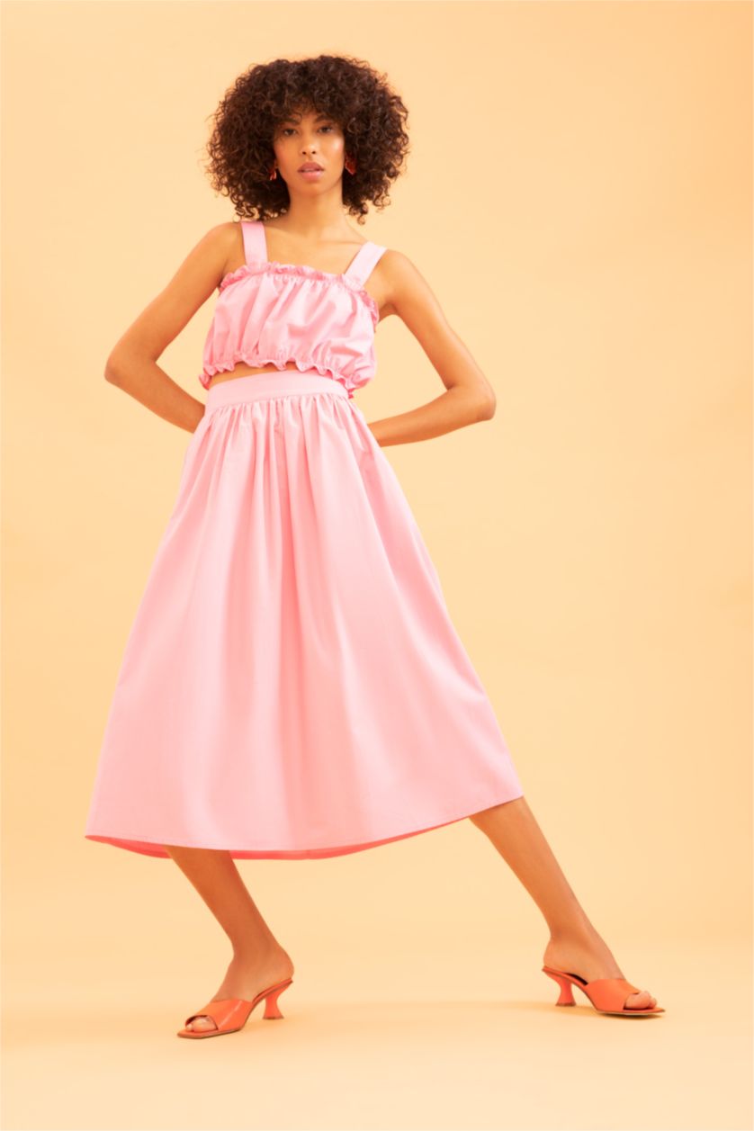 WOMAN Pink Strappy Crop Poplin Top