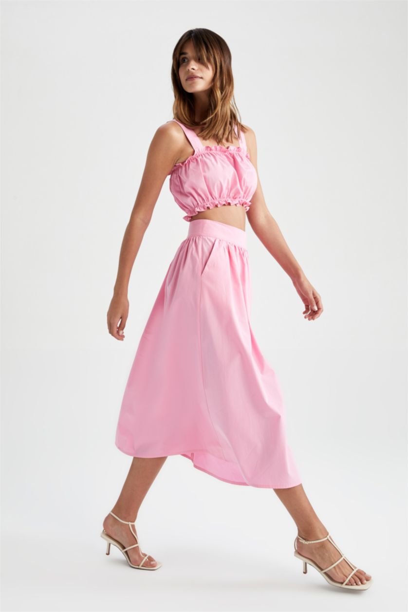 WOMAN Pink Strappy Crop Poplin Top