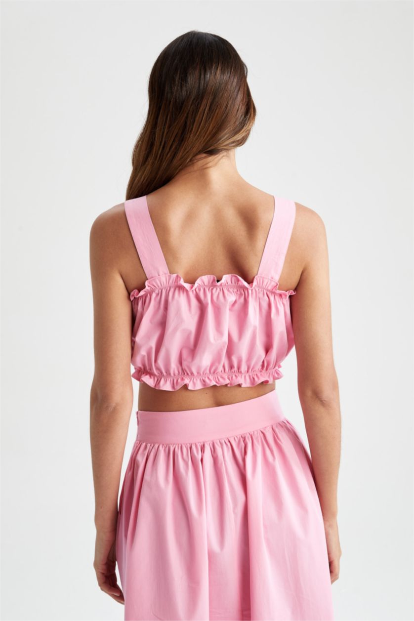 WOMAN Pink Strappy Crop Poplin Top