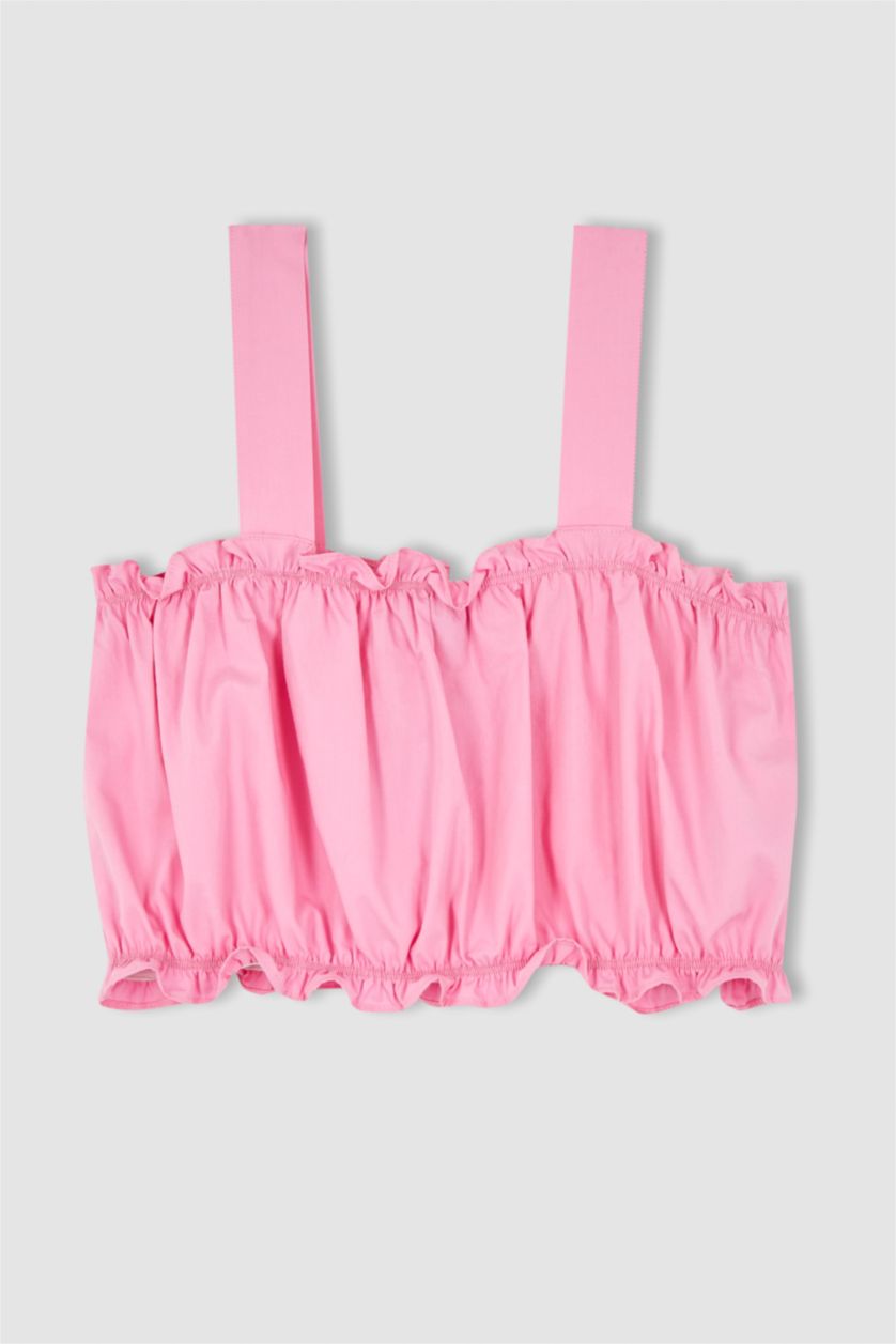 WOMAN Pink Strappy Crop Poplin Top