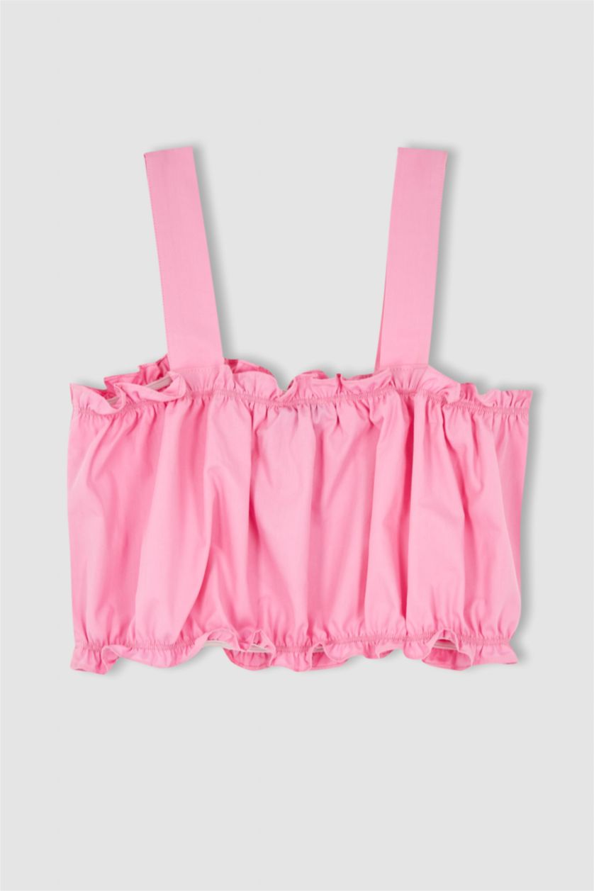WOMAN Pink Strappy Crop Poplin Top