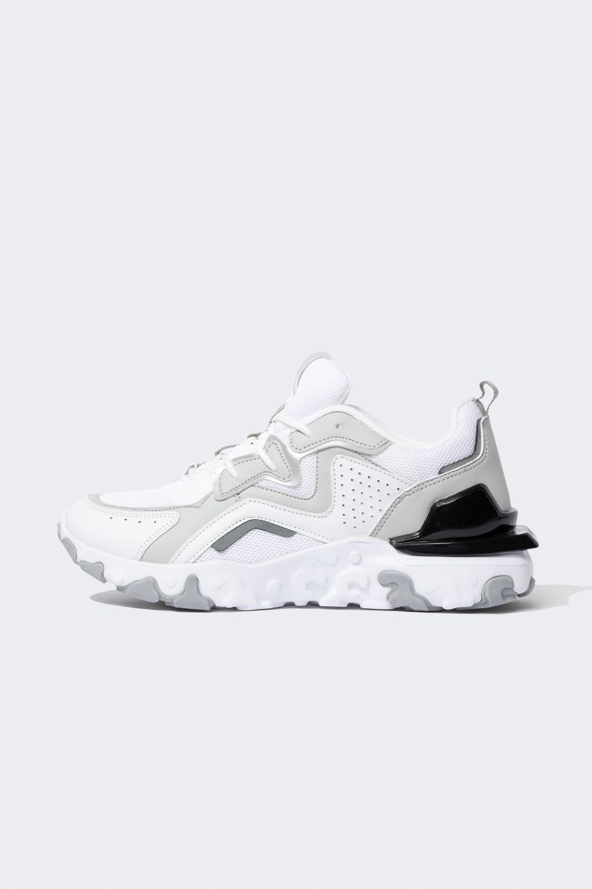 Kadın Kırık Beyaz Kadın DeFactoFit Tırtıklı Taban Bağcıklı Suni Deri Spor Ayakkabı