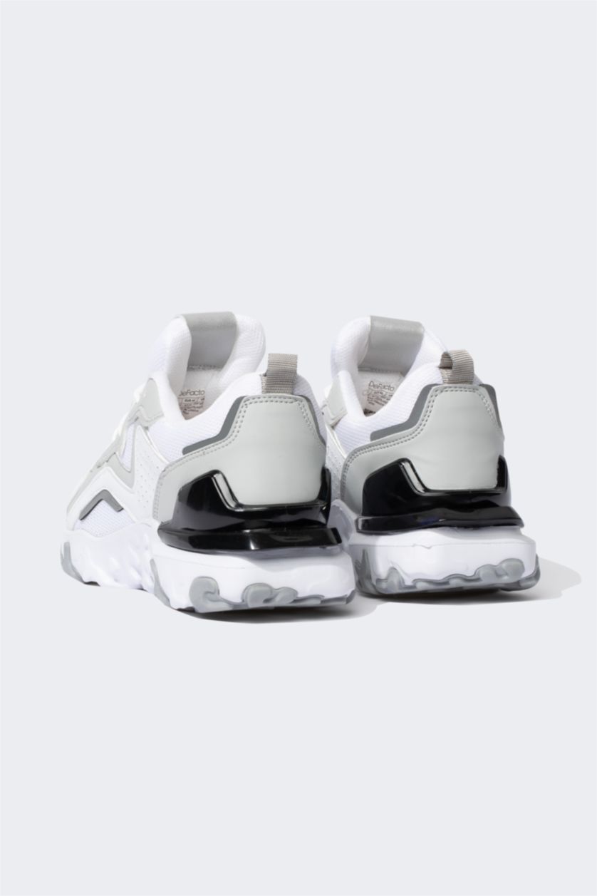 Kadın Kırık Beyaz Kadın DeFactoFit Tırtıklı Taban Bağcıklı Suni Deri Spor Ayakkabı