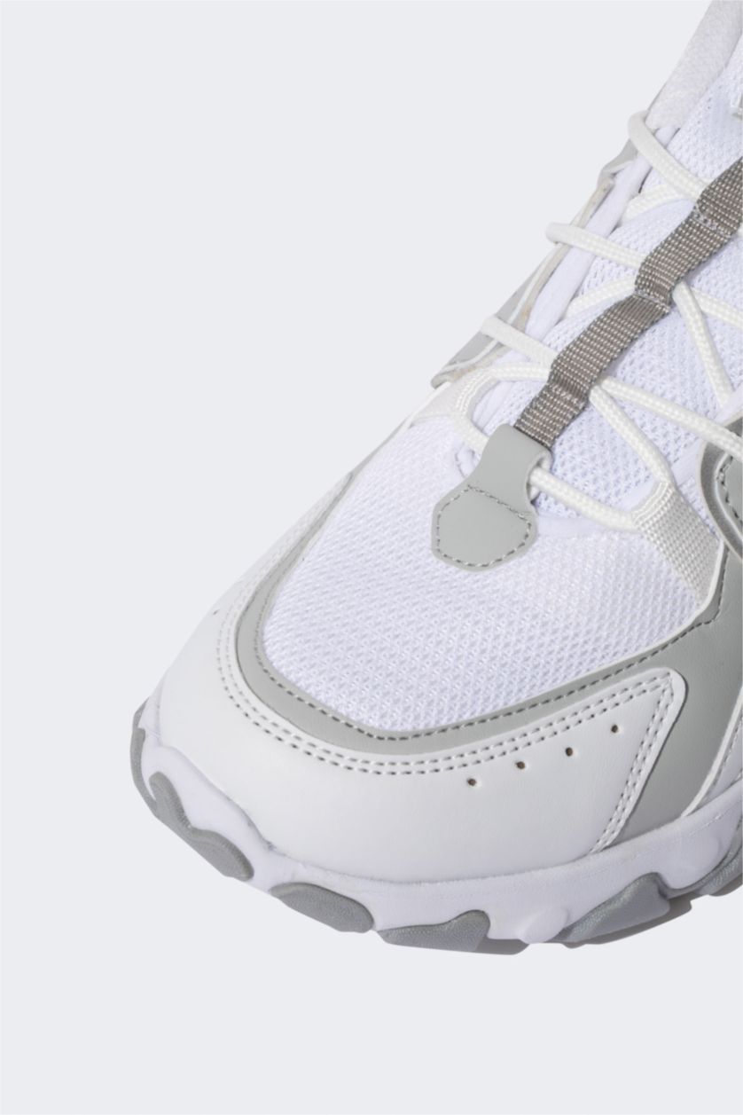 Kadın Kırık Beyaz Kadın DeFactoFit Tırtıklı Taban Bağcıklı Suni Deri Spor Ayakkabı