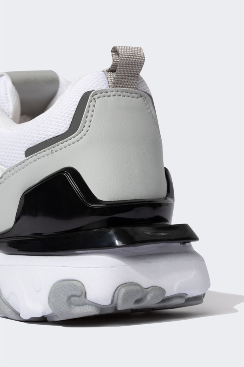 Kadın Kırık Beyaz Kadın DeFactoFit Tırtıklı Taban Bağcıklı Suni Deri Spor Ayakkabı