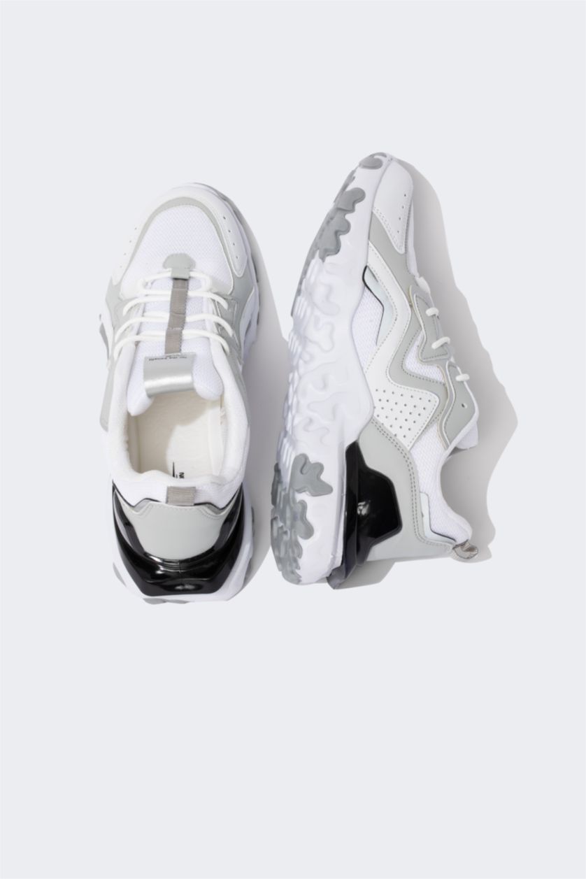 Kadın Kırık Beyaz Kadın DeFactoFit Tırtıklı Taban Bağcıklı Suni Deri Spor Ayakkabı