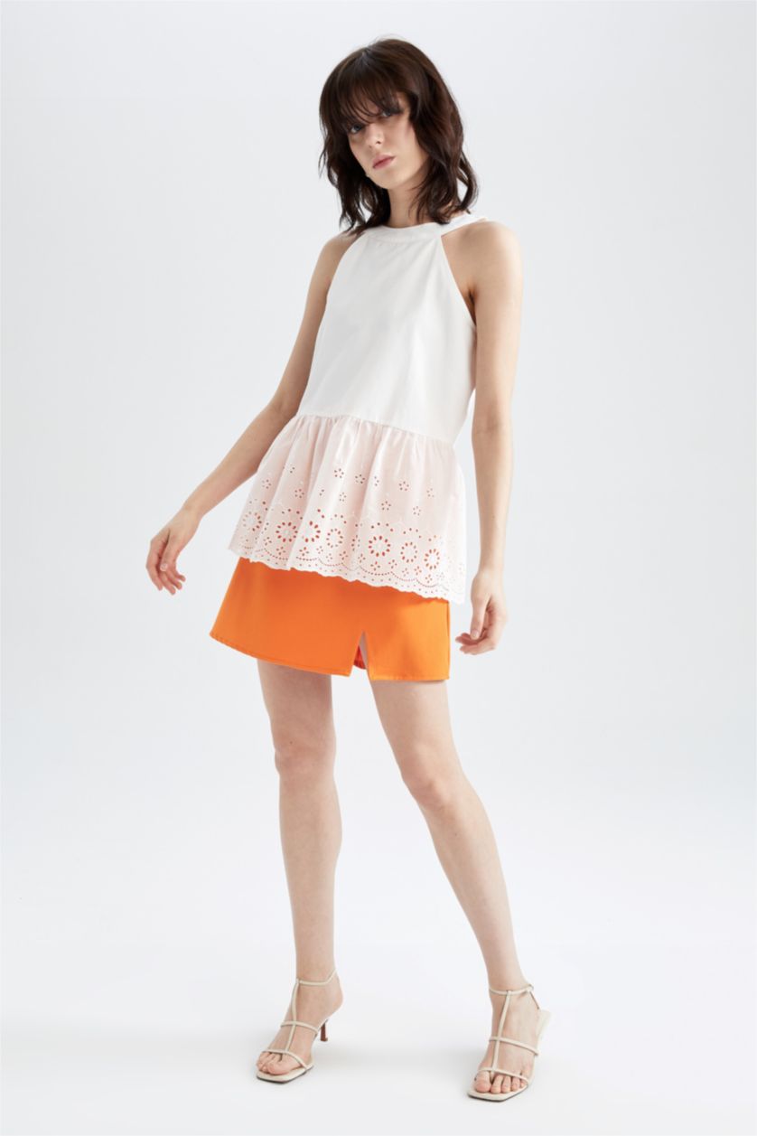 FEMME Blanc Chemisier sans manches en dentelle ajustée