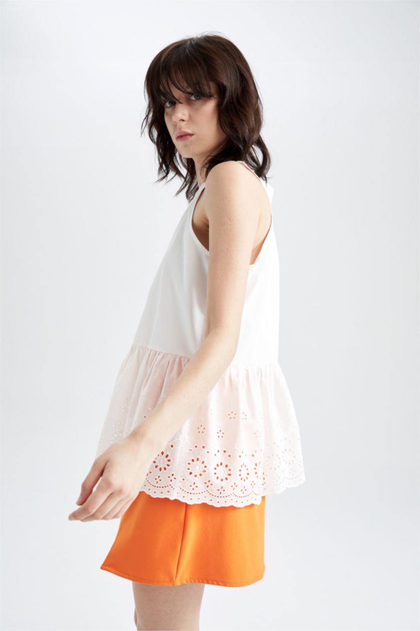 FEMME Blanc Chemisier sans manches en dentelle ajustée