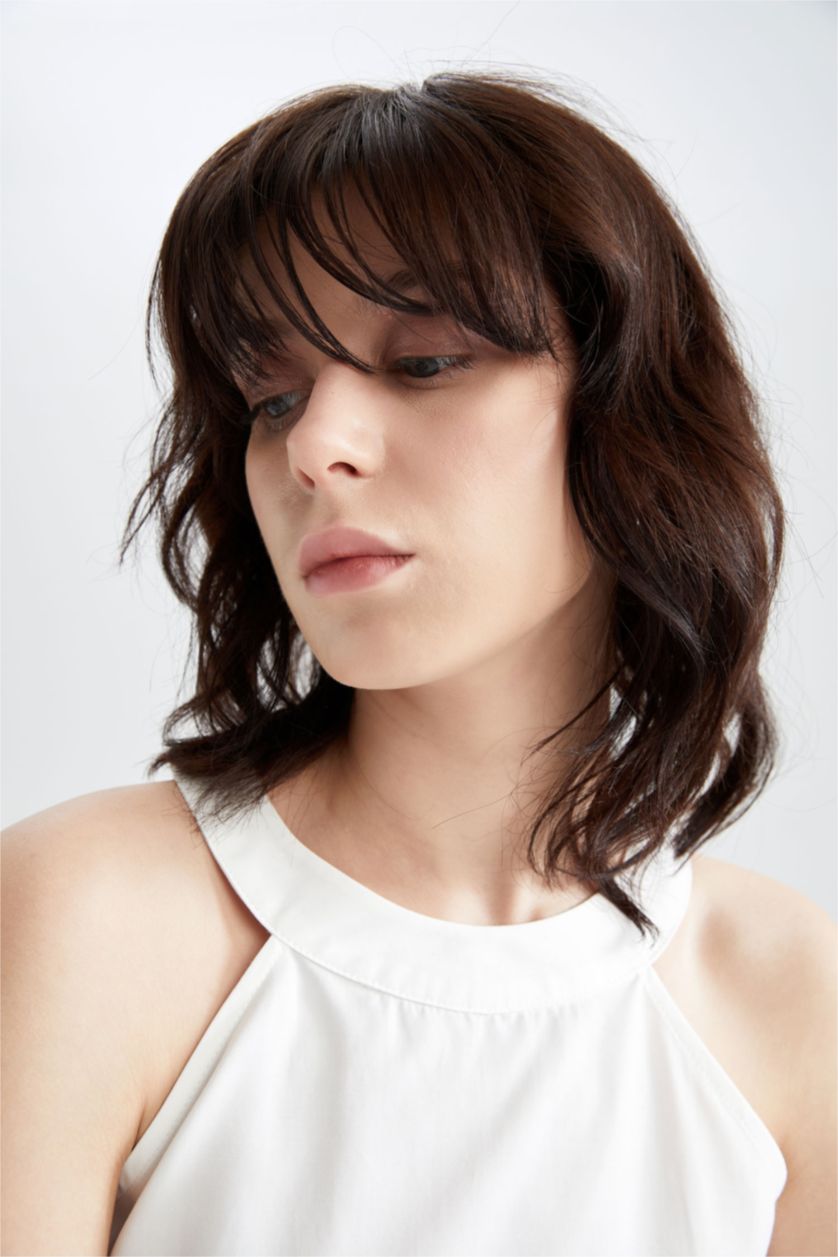 FEMME Blanc Chemisier sans manches en dentelle ajustée