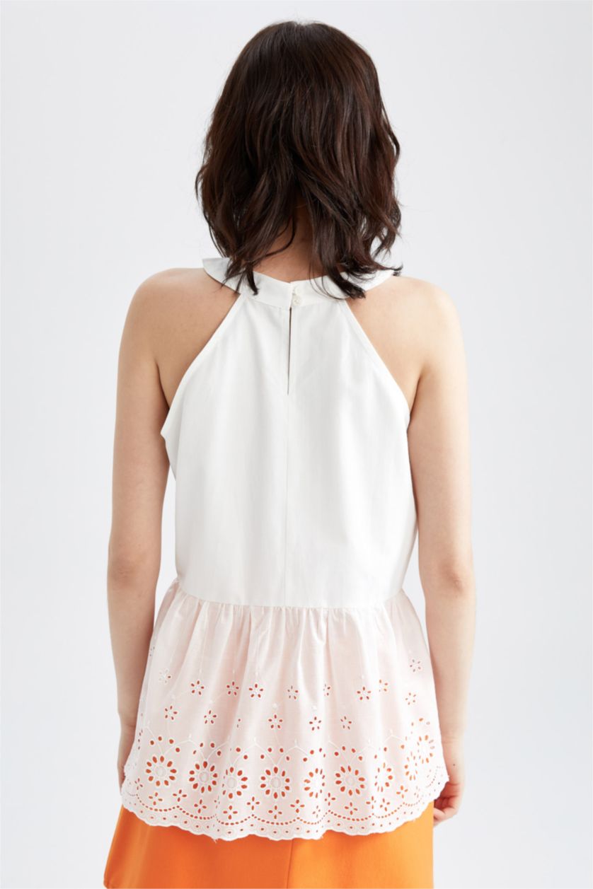 FEMME Blanc Chemisier sans manches en dentelle ajustée