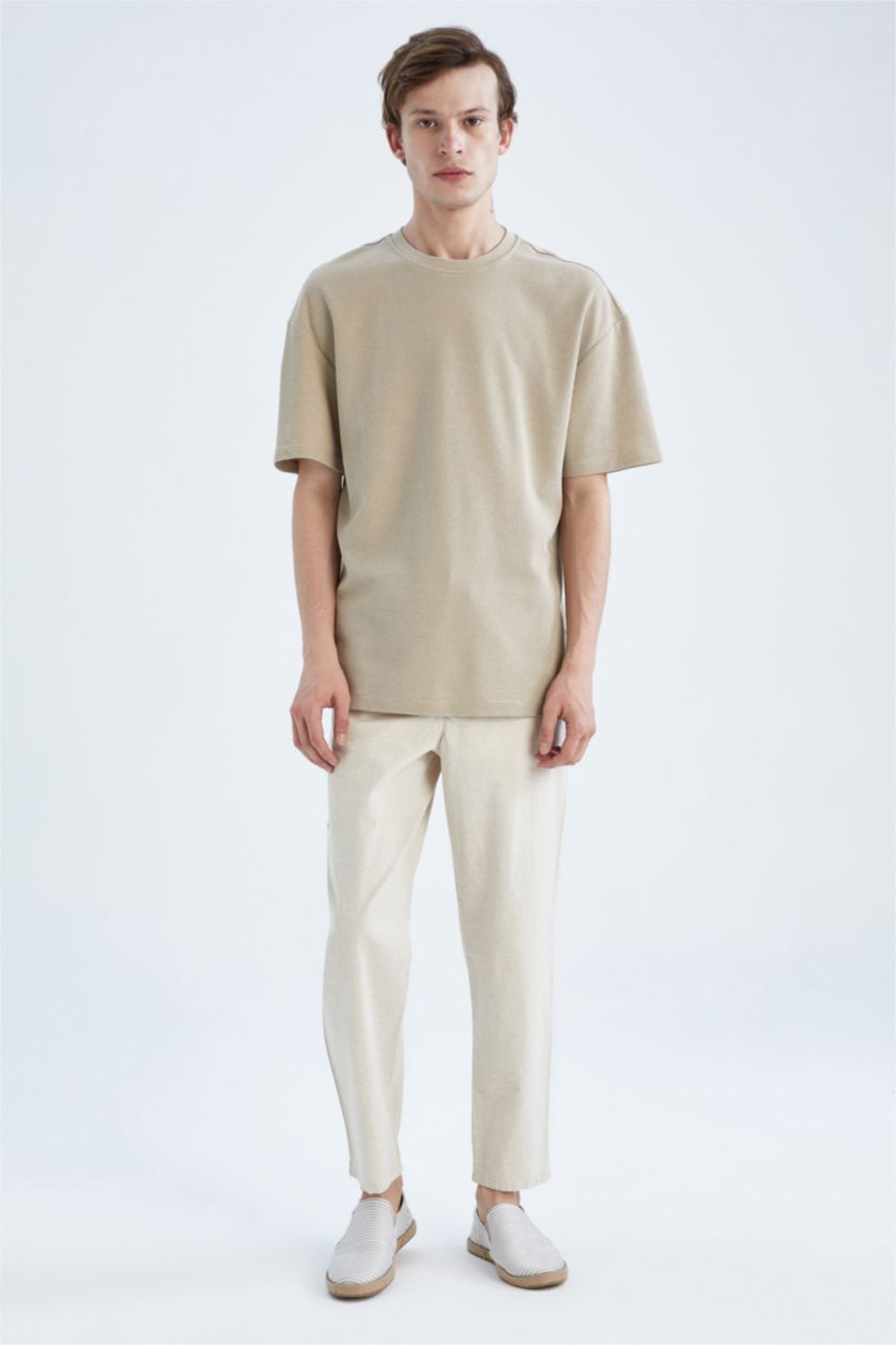 HOMME Beige Pantalon chino court à jambe droite