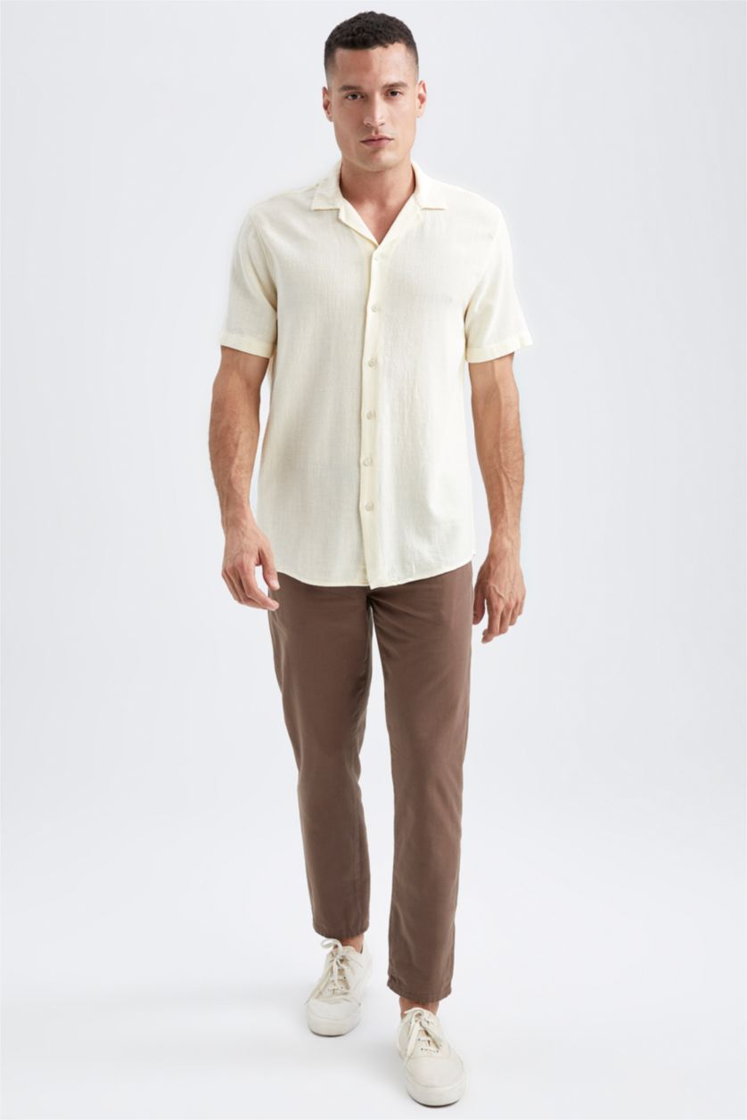 HOMME Marron Pantalon Slim Aspect Lin