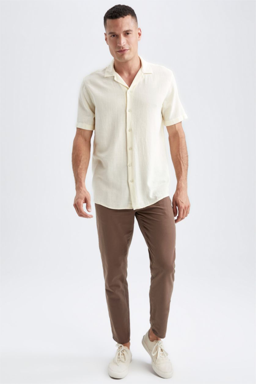 HOMME Marron Pantalon Slim Aspect Lin