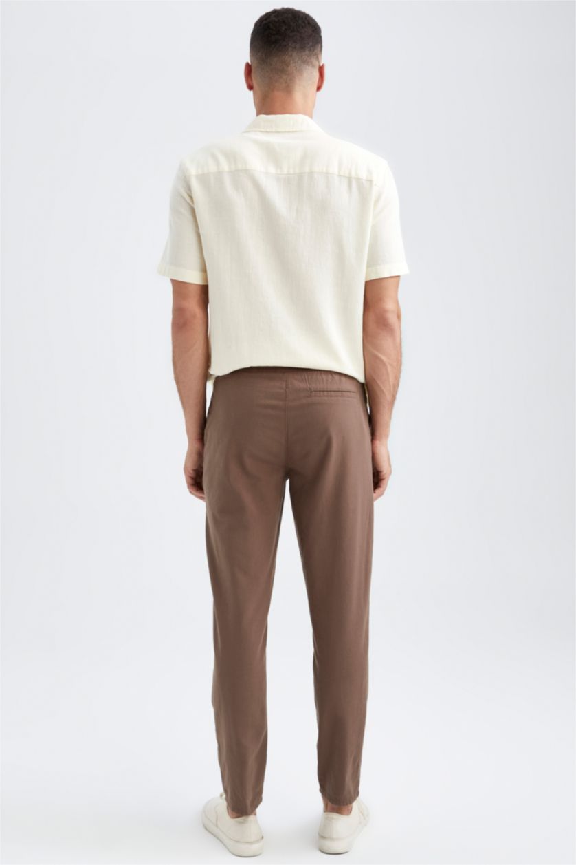 HOMME Marron Pantalon Slim Aspect Lin