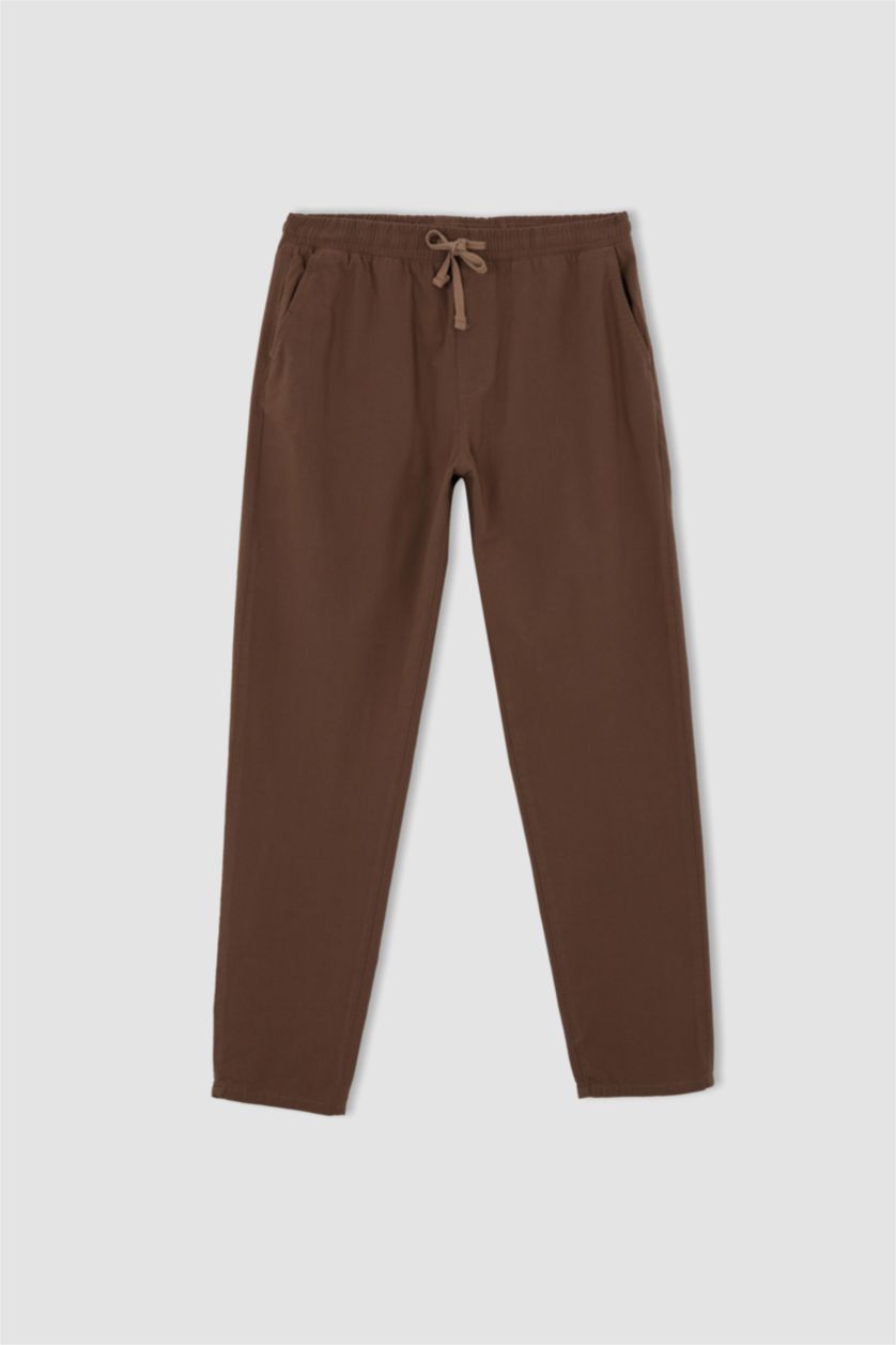 HOMME Marron Pantalon Slim Aspect Lin