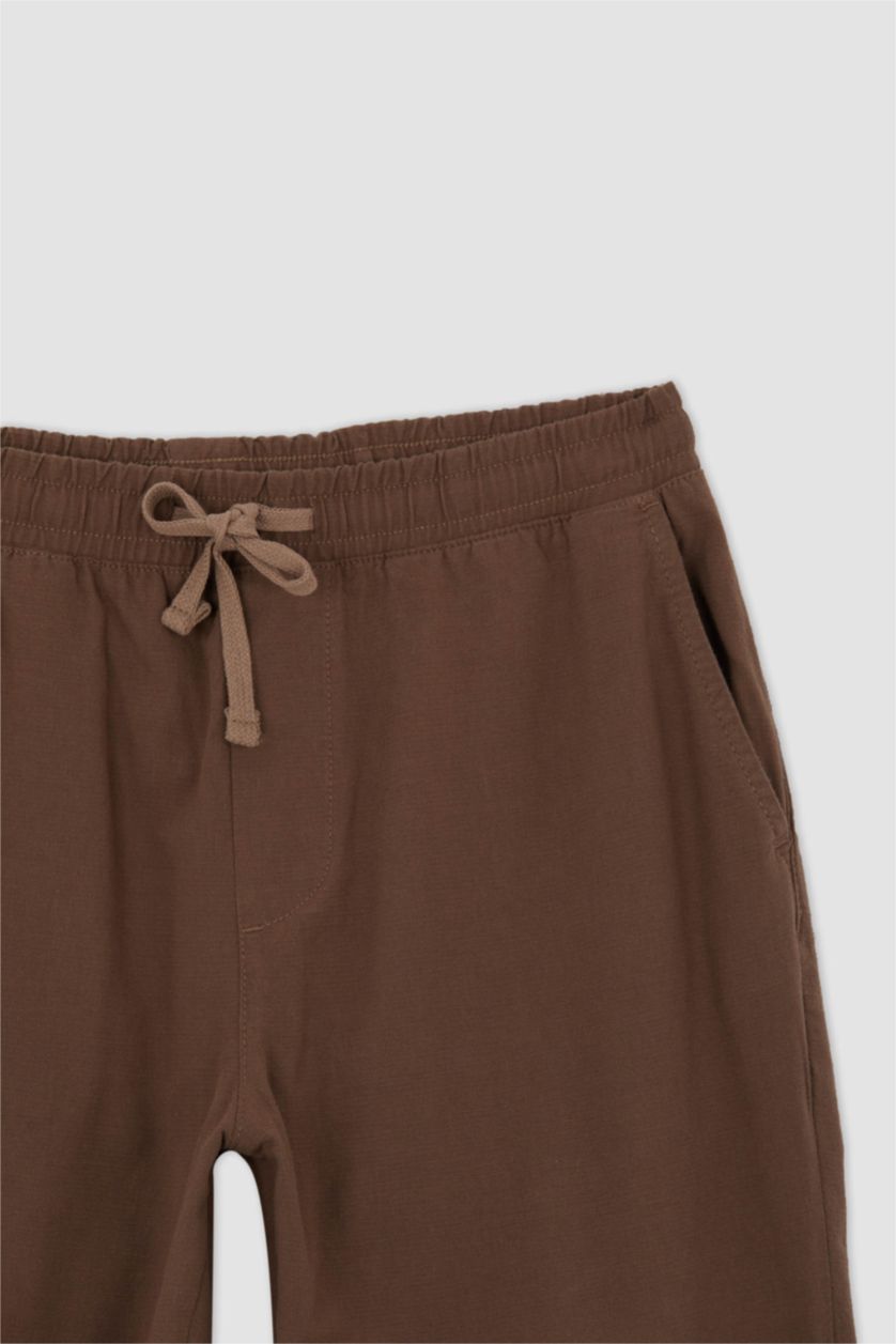 HOMME Marron Pantalon Slim Aspect Lin