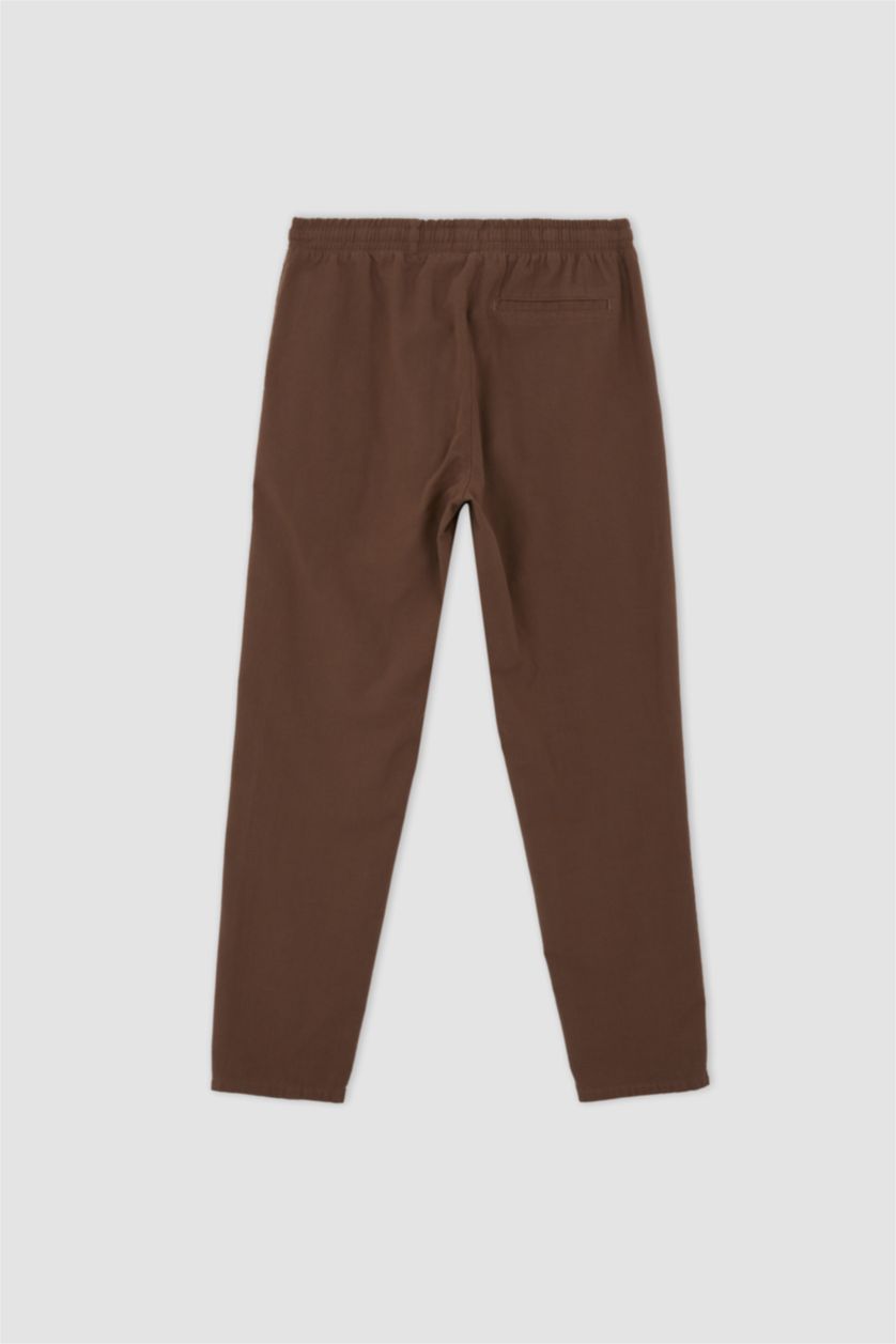 HOMME Marron Pantalon Slim Aspect Lin