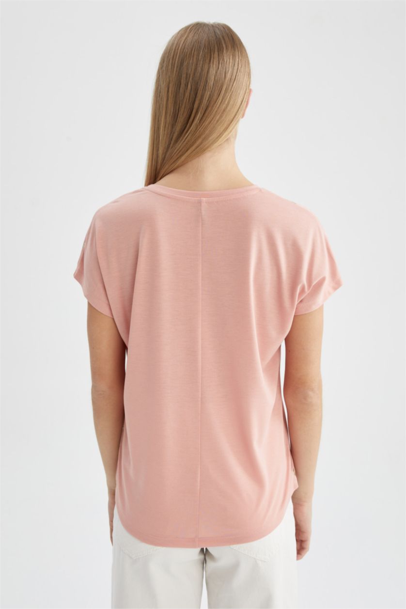 WOMAN Light Rose Short Sleeve Butterfly Print T-Shirt