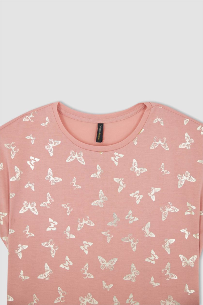 WOMAN Light Rose Short Sleeve Butterfly Print T-Shirt
