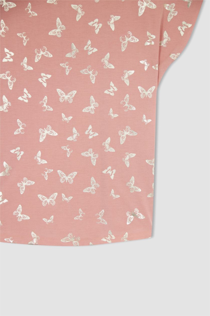 WOMAN Light Rose Short Sleeve Butterfly Print T-Shirt