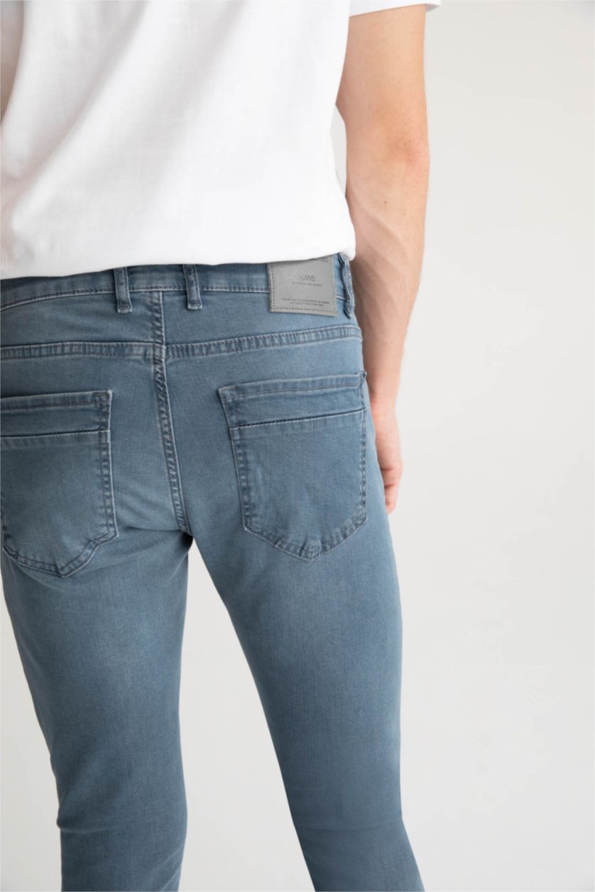 Erkek Mavi Gri Carlo Skinny Fit Ekstra Dar Kalıp Normal Bel Ekstra Dar Paça Jean Pantolon