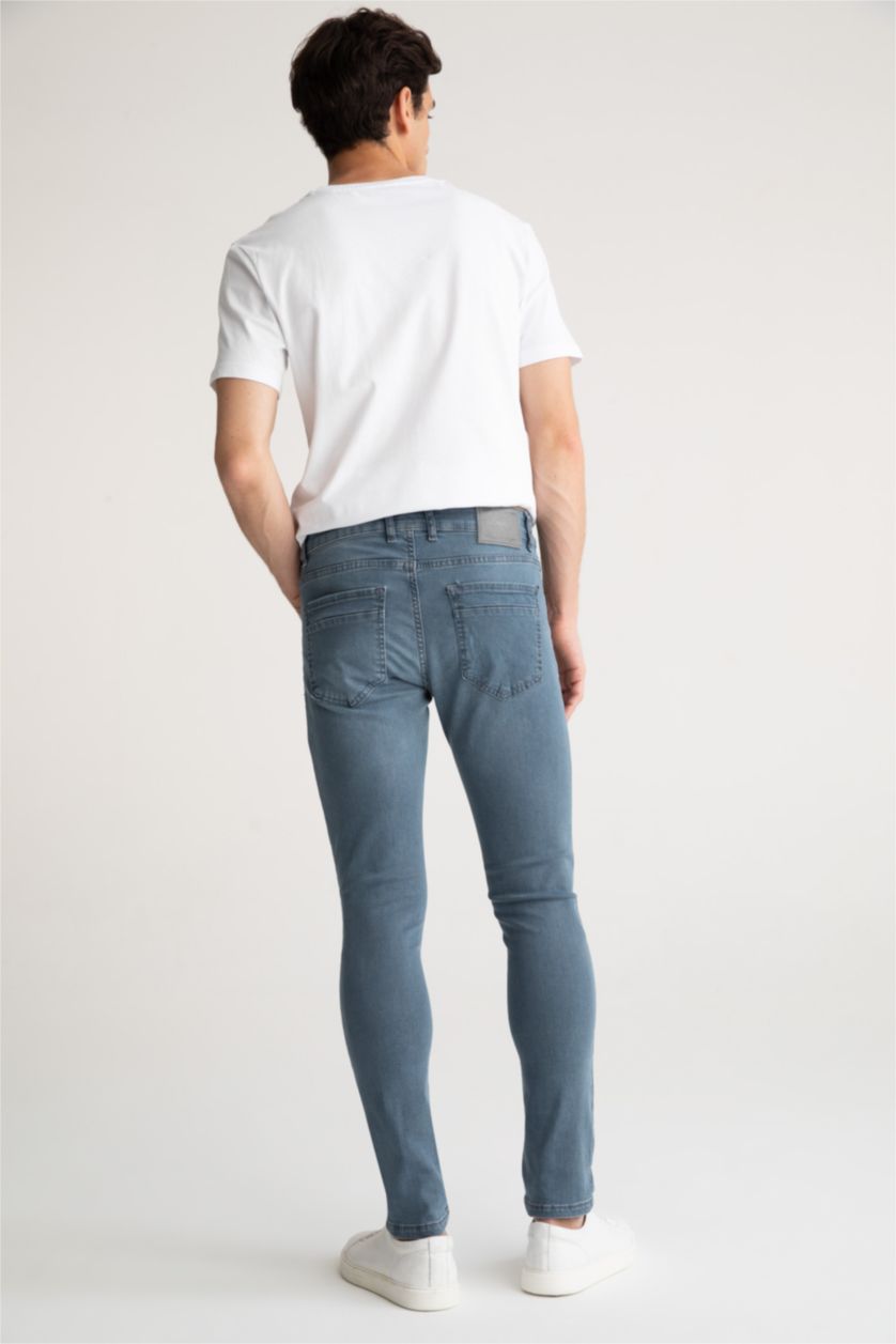 Erkek Mavi Gri Carlo Skinny Fit Ekstra Dar Kalıp Normal Bel Ekstra Dar Paça Jean Pantolon
