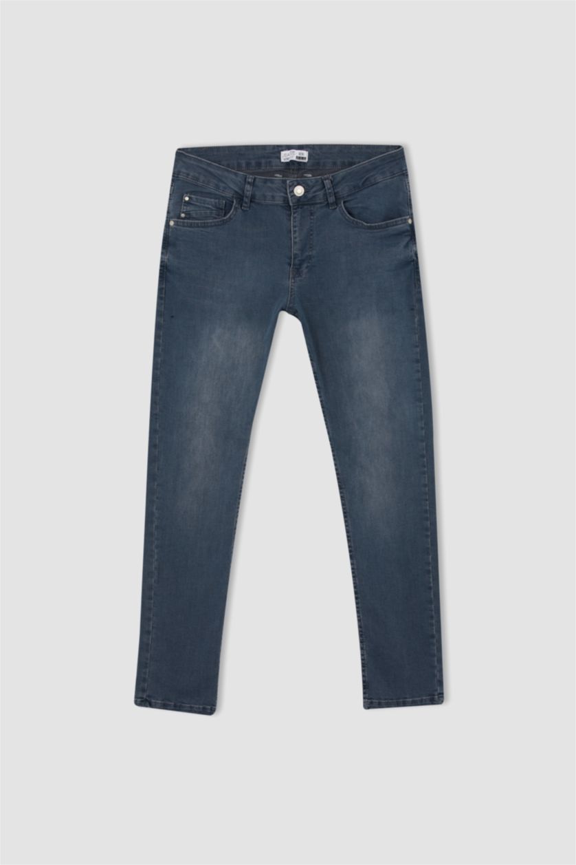 Erkek Mavi Gri Carlo Skinny Fit Ekstra Dar Kalıp Normal Bel Ekstra Dar Paça Jean Pantolon