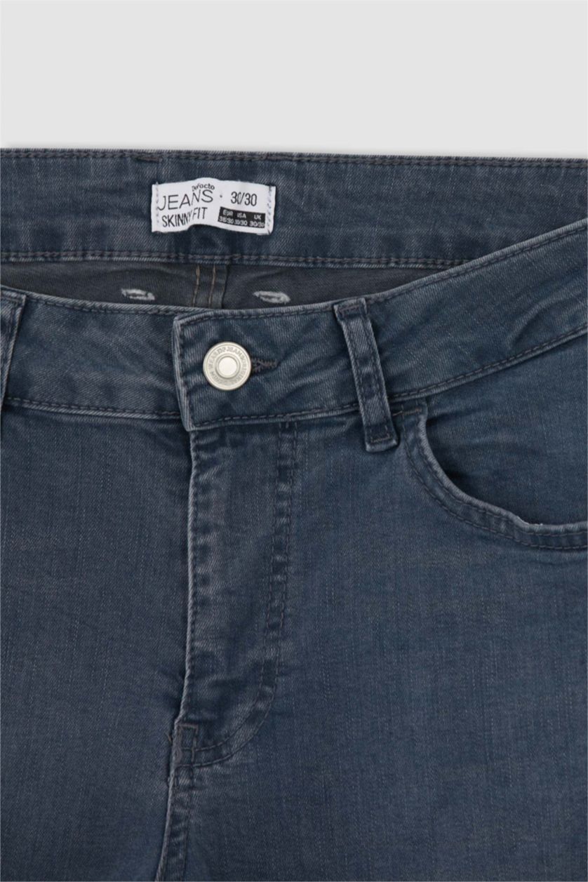 Erkek Mavi Gri Carlo Skinny Fit Ekstra Dar Kalıp Normal Bel Ekstra Dar Paça Jean Pantolon