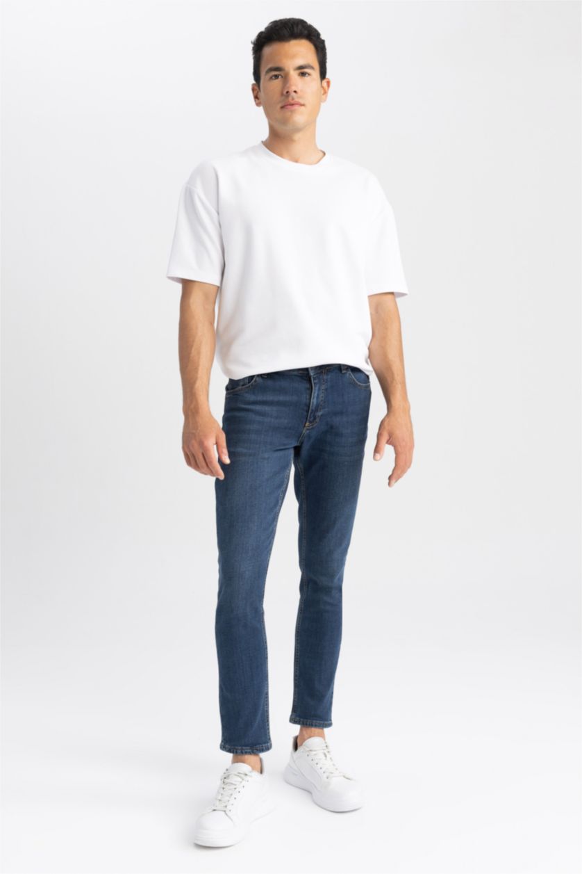 HOMME Bleu Foncé Pantalon Jean PEDRO - Coupe slim en jean Ourlet étroit