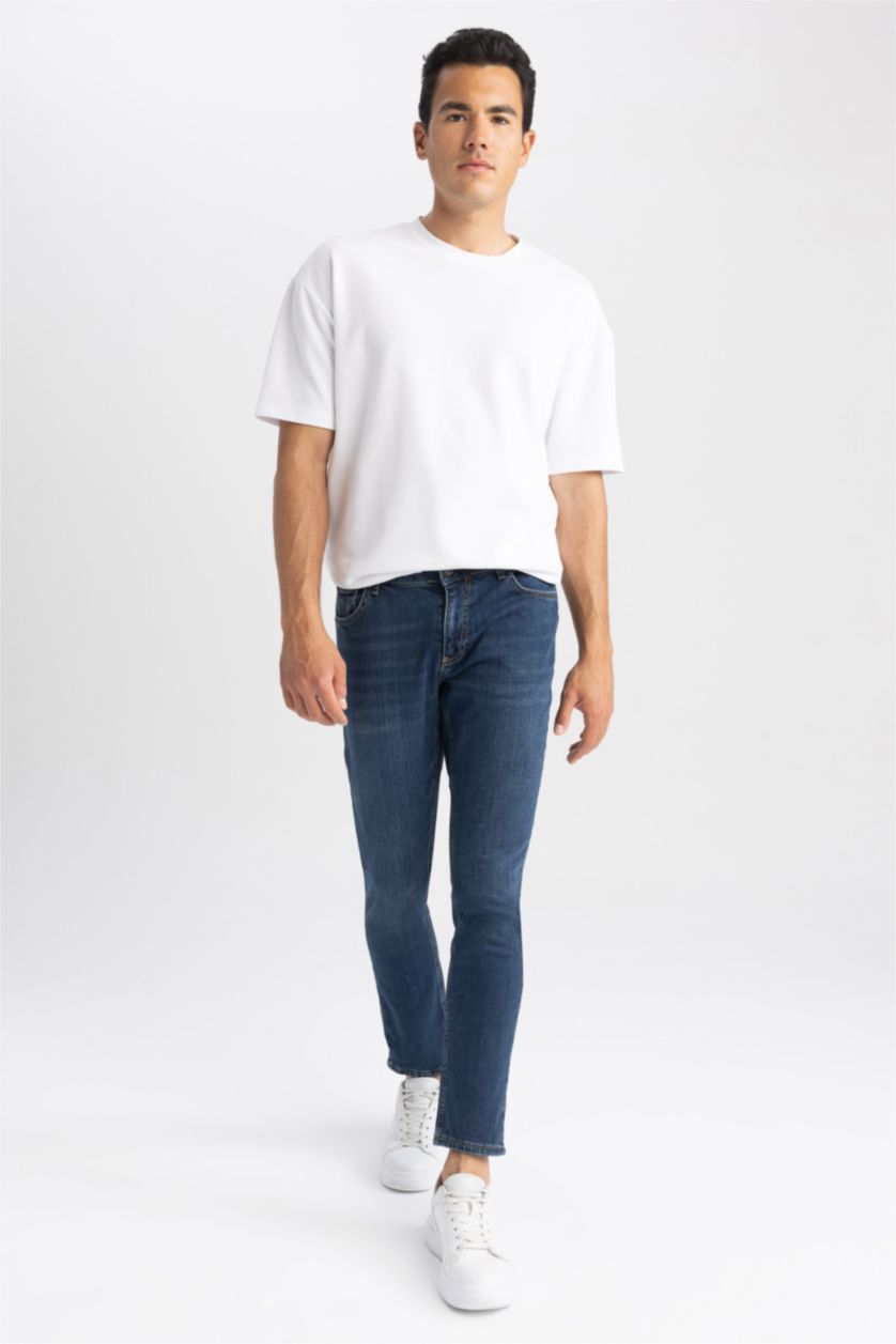 HOMME Bleu Foncé Pantalon Jean PEDRO - Coupe slim en jean Ourlet étroit