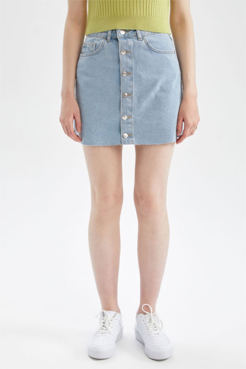 نساء أزرق فاتح تنورة جينز قصيرة بقصة A بأزرار